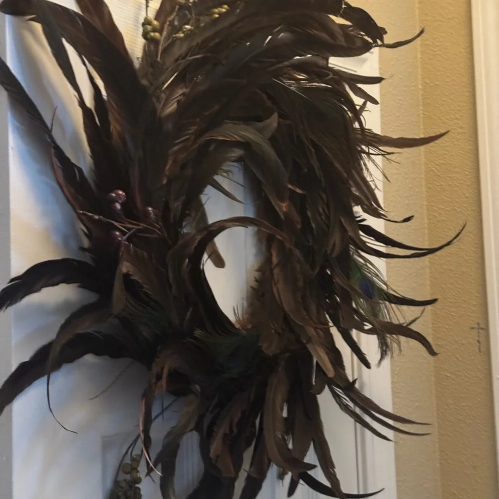 Handcrafted Peacock Feather Holiday Wreath - Brown